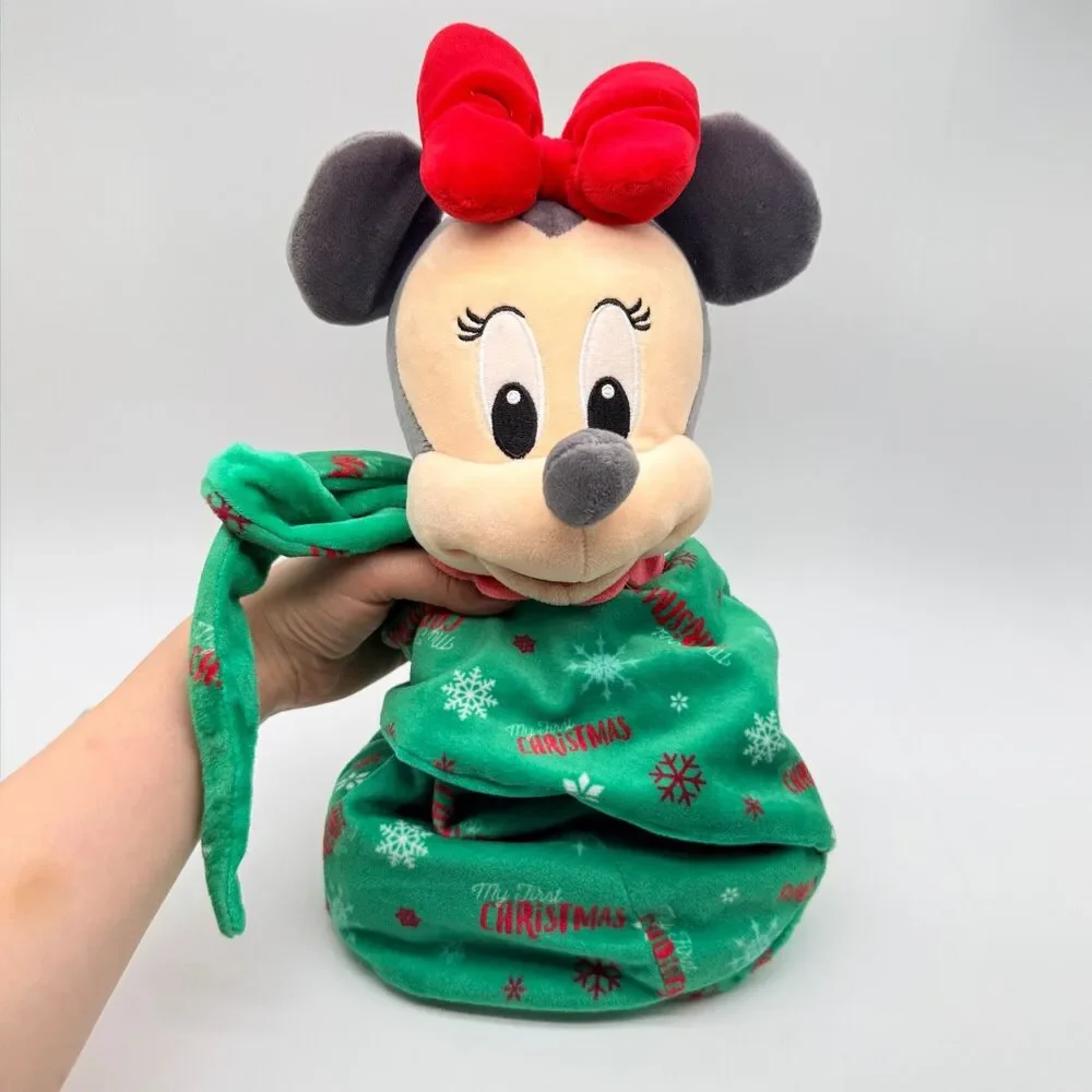 Disney Babies Minnie Mouse First Christmas Plush Blanket Pouch Green Baby Toy